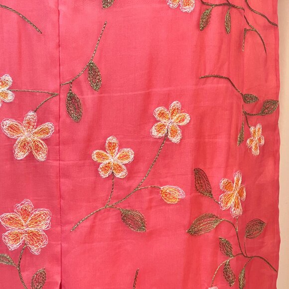 Womens INC Embroidered Silk Skirt Size 6 Floral Pink Lined Zipper - Picture 5 of 7